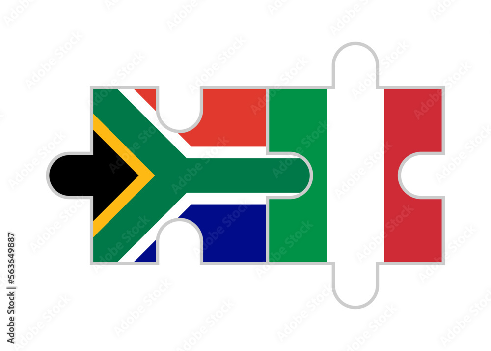 puzzle pieces of south africa and italy flags. vector illustration isolated on white background