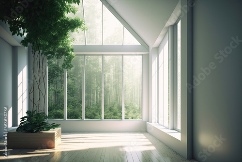 Eco-Friendly Living: A Room with Natural Light and Sustainable Furnishings. Generative AI © zzzz17