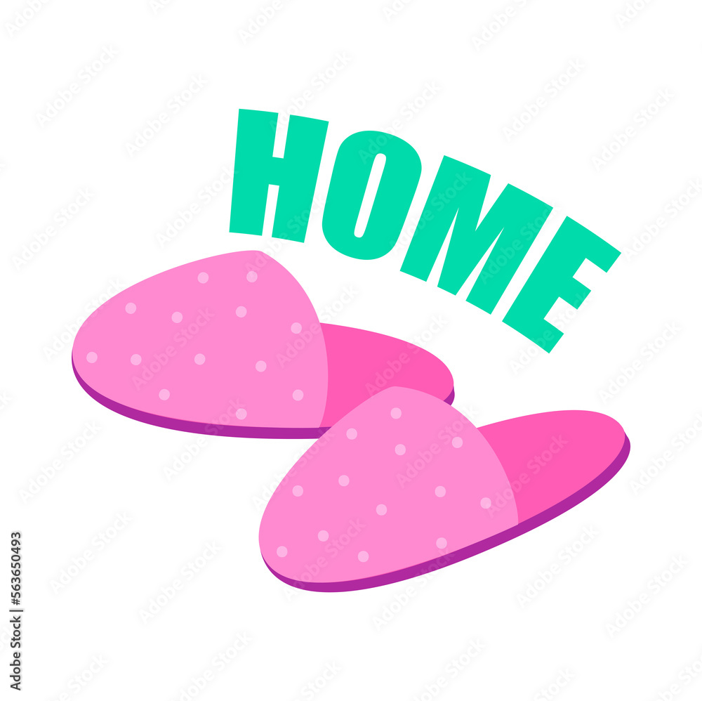 Lovely pink slippers, comfort indoor shoes. Cozy home elements. Illustration in cartoon sticker design Lovely pink slippers, comfort indoor shoes. Cozy home elements. Illustration in cartoon sticker design