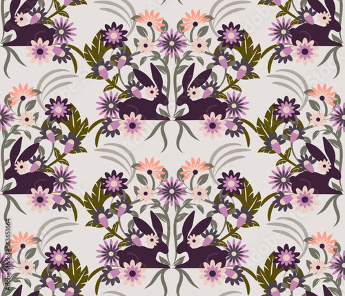 Year of The Rabbit floral seamless pattern (ID: 563651664)