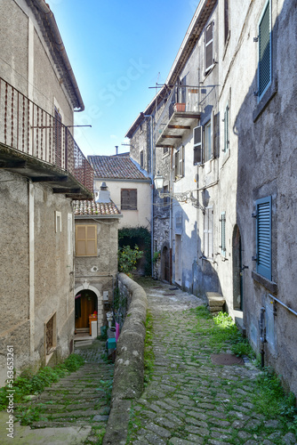 A narrow street in the historic center of Patrica  an old village in Lazio in the province of Frosinone  Italy.