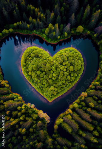 Aerial photograph of a heart-shaped lake
