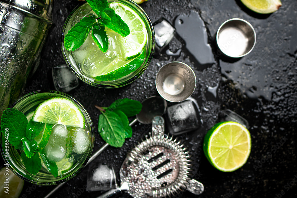 Mojito on a stone board. Mojito on a stone board.