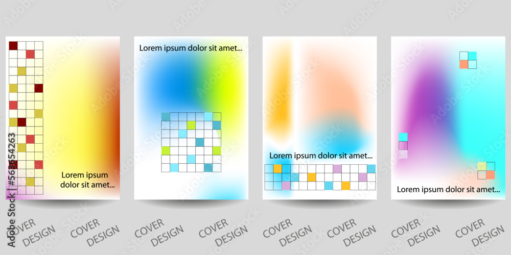 Trendy template for design cover, poster, flyer. Layout set for sales, presentations. Colorful background in vibrant gradient colors and a grid of colorful squares. Vector.