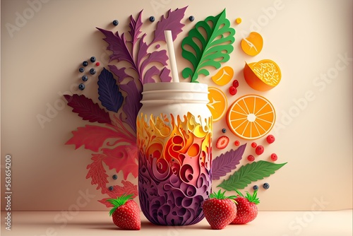 AI generated colorful kirigami illustration of a smoothie - perfect for food, drink, and paper craft designs photo