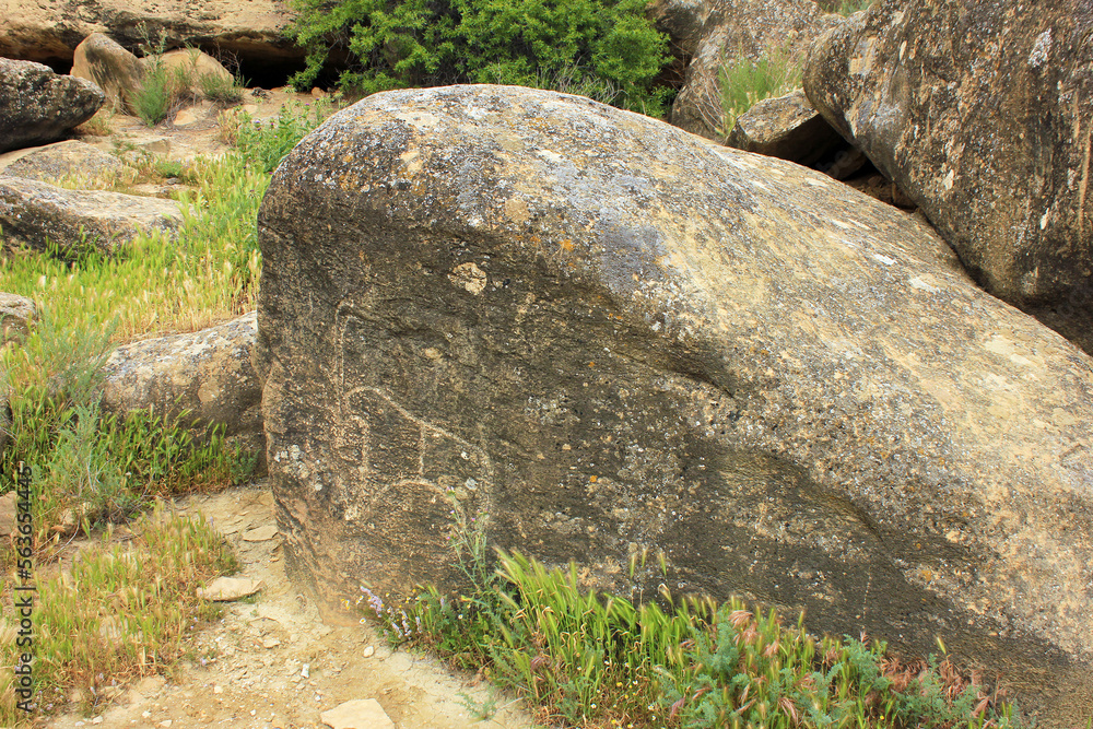 Ancient stone paintings in Gobustan. Azerbaijan. Ancient stone paintings in Gobustan. Azerbaijan.
