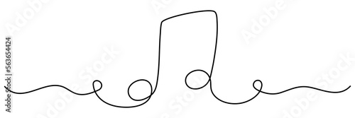 Music note continuous one line drawing. Vector isolated on white.