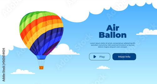 Banner hot air balloon on the background of the sky with clouds. Vector illustration
