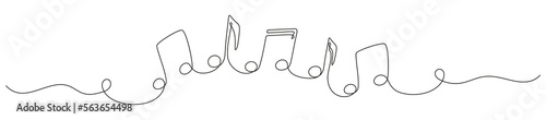 Music notes continuous one line drawing. Vector isolated on white.