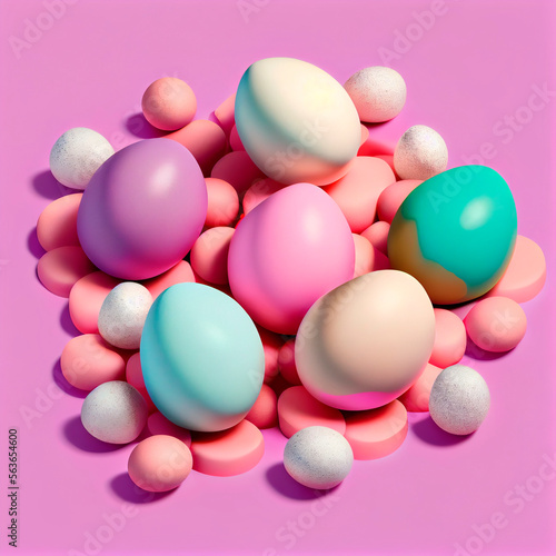 Eastern eggs in pink background created by Generative AI technology