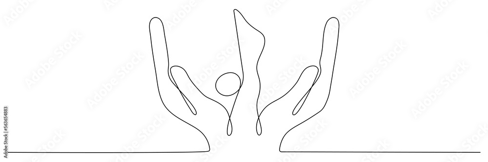 Obraz premium Hand holds music note continuous one line drawing. Vector isolated on white.