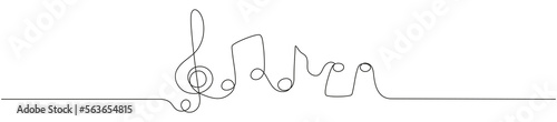 Music notes continuous one line drawing. Vector isolated on white.