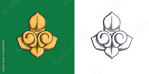 Classic royal lily. Engraving drawing technique. Vintage illustration. Vector design element