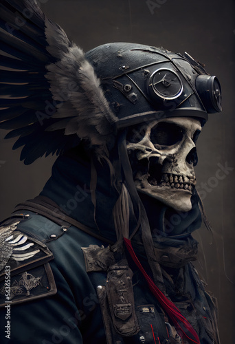 Skeleton warrior in armor.