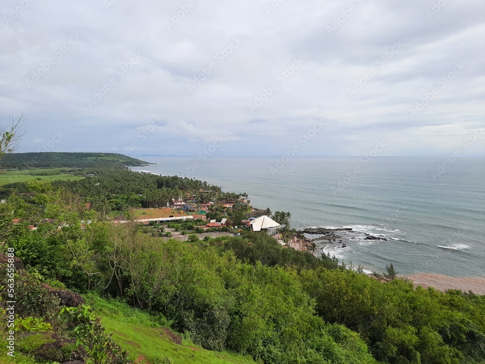 green landscape with coast of the sea. green coastline in Goa.