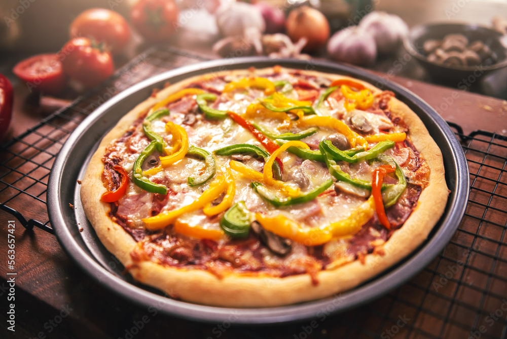 Top view of pizza ingredients and spices preparation on wood table, Homemade pizza cooking in the kitchen at home. Top view of pizza ingredients and spices preparation on wood table, Homemade pizza cooking in the kitchen at home.