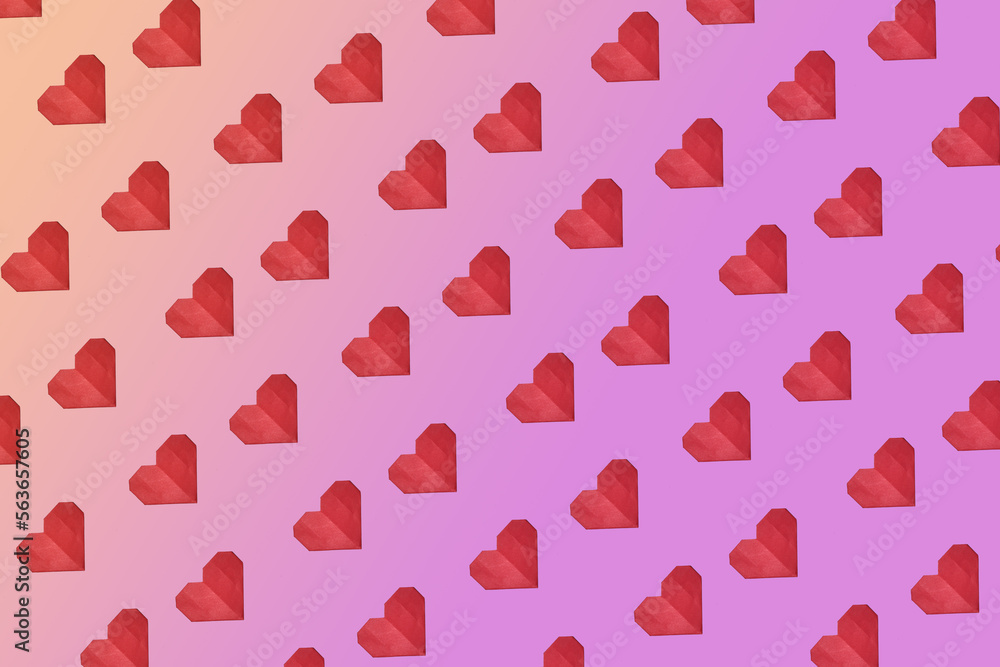 seamless pattern with hearts, pattern of paper pink and hearts on a pink background, gradient