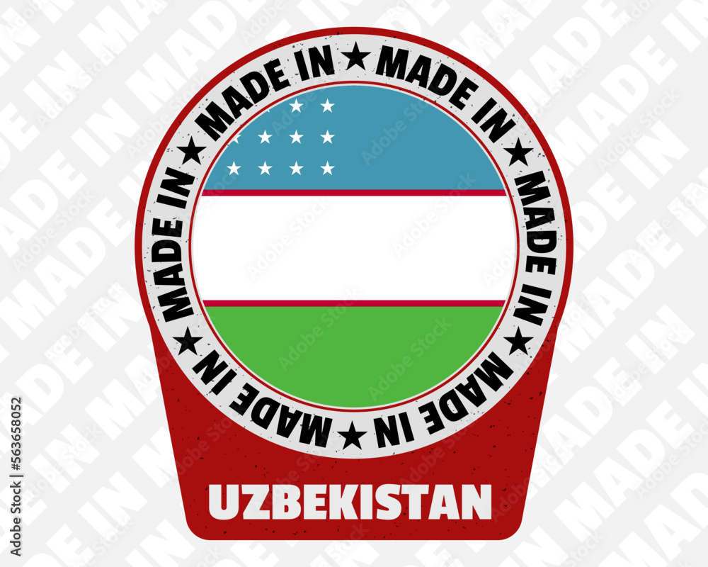 Made in Uzbekistan vector badge, simple isolated icon with country flag, origin marking stamp sign design, Made in Uzbekistan vector badge, simple isolated icon with country flag, origin marking stamp sign design,