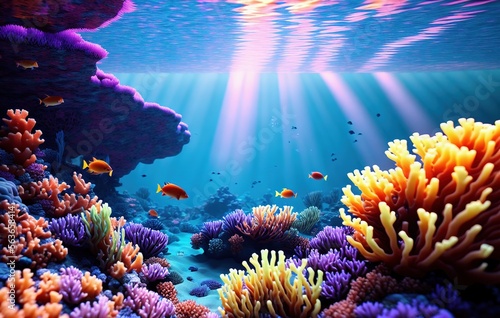 Tableau sur toile coral reef with fish