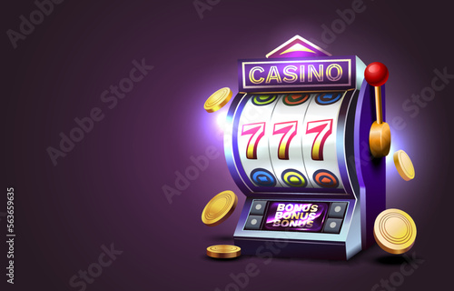 Casino slots machine winner, jackpot fortune of luck, 777 win banner. Vector