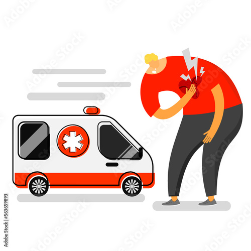 Cartoon of an ambulance service and critical patient.