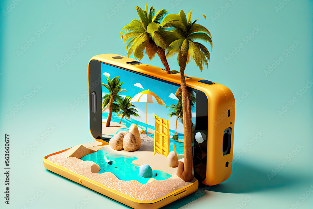 Fototapeta premium 3d Smartphone. Summer and vacation concept