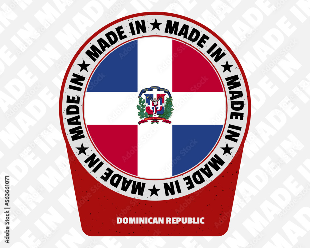 Made in Dominican Republic vector badge, simple isolated icon with country flag, origin marking stamp sign design,