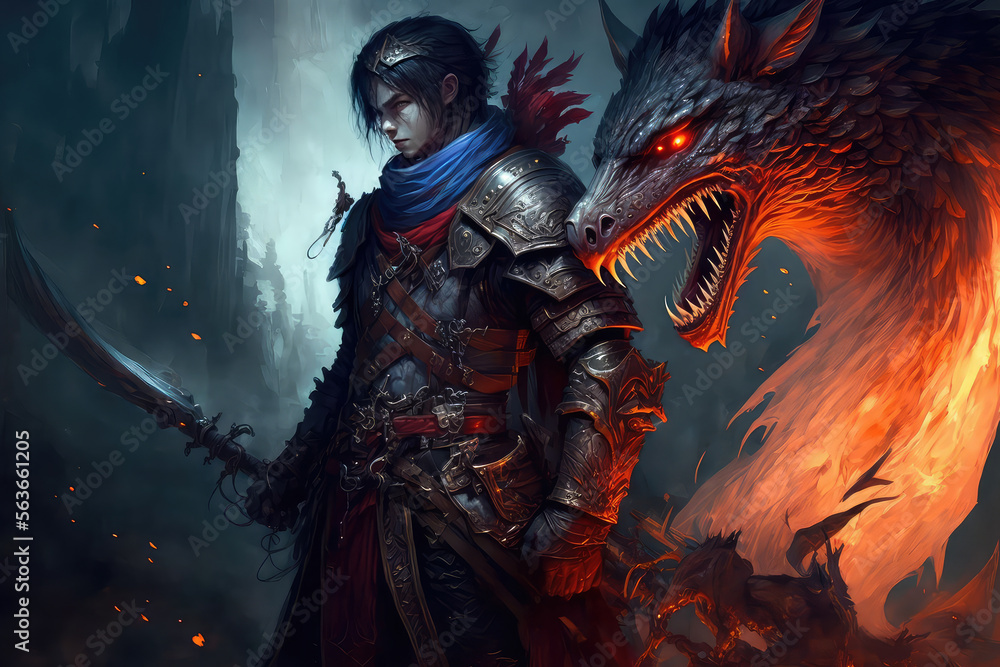 Fire breathes explode from a giant dragon in a black night, the epic battle evil concept art (ai generated) Fire breathes explode from a giant dragon in a black night, the epic battle evil concept art (ai generated)