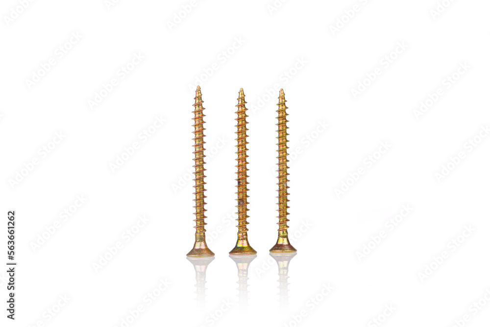 macro screw of golden color on a white background macro screw of golden color on a white background