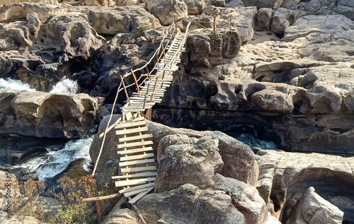wooden bridge at Ranji falls Meghalaya 