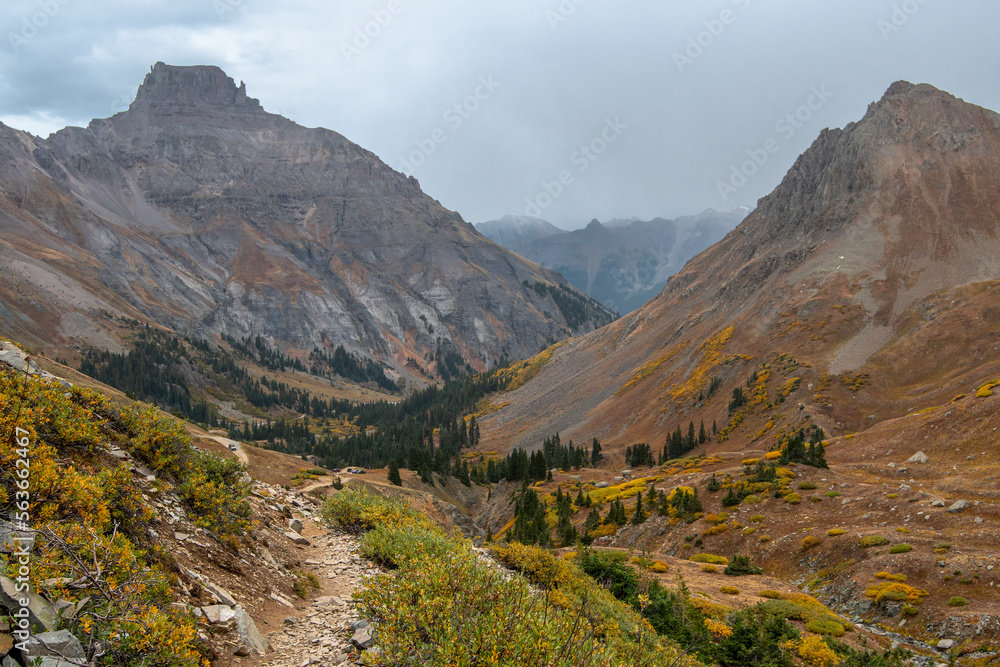 Hiking Trail Beneath Heavy Skies at Yankee Boy Basin in Colorado