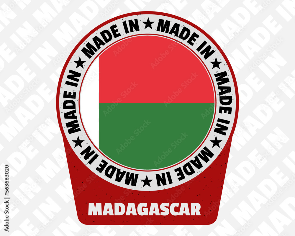 Made in Madagascar vector badge, simple isolated icon with country flag, origin marking stamp sign design,
