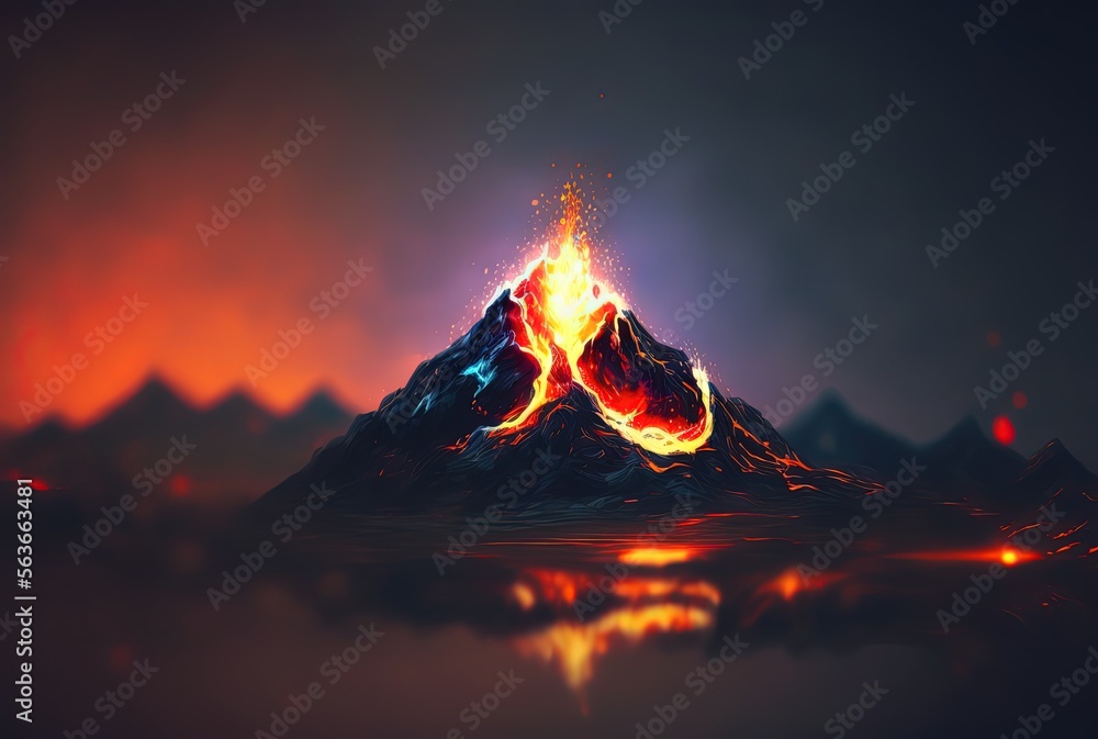 blurred nature landscape with erupting volcano Generative Ai	