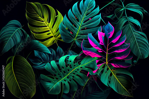 Background with big colorful tropical leaves  generative ai