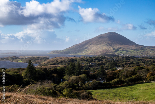 Lake, mountain landscape in Conemara, County Galway, Republic of Ireland photo