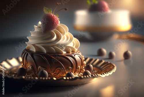 Wallpaper Mural illustration close-up background of premium sweet dessert, sweet dream cream chocolate cake with berries, romantic happy time celebration idea for valentine dessert theme Generative Ai	 Torontodigital.ca