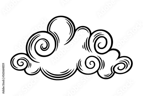 Chinese cloud in curly style. Engraved boho cloud for festive asian designs. Vector illustration isolated in white background