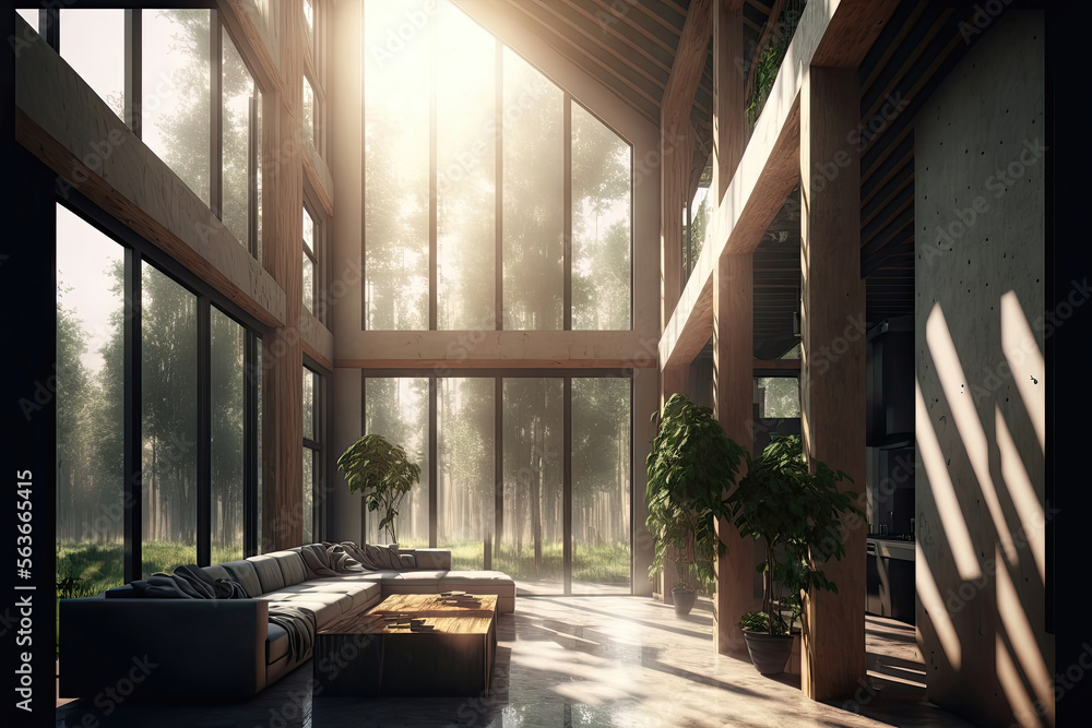 Obraz premium Eco-Friendly Living: A Room with Natural Light and Sustainable Furnishings. Generative AI