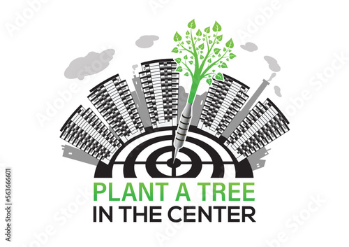 Planting a tree in the polluted city creative concept