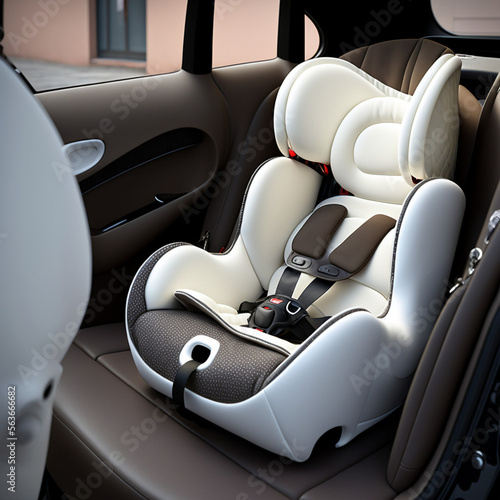 Baby car seat in a car. Generative AI.