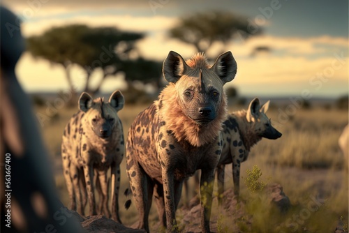  a group of wild animals standing on top of a grass covered field next to a forest filled with trees and bushes on a cloudy day with a sky background of clouds and a few feet. , AI Generative AI