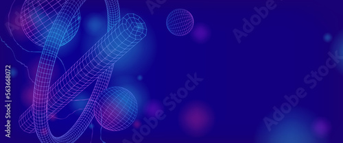 Mysterious futuristic blue background with 3d geometric shapes. Enigmatic glowing abstract base for banners, covers, presentations.
