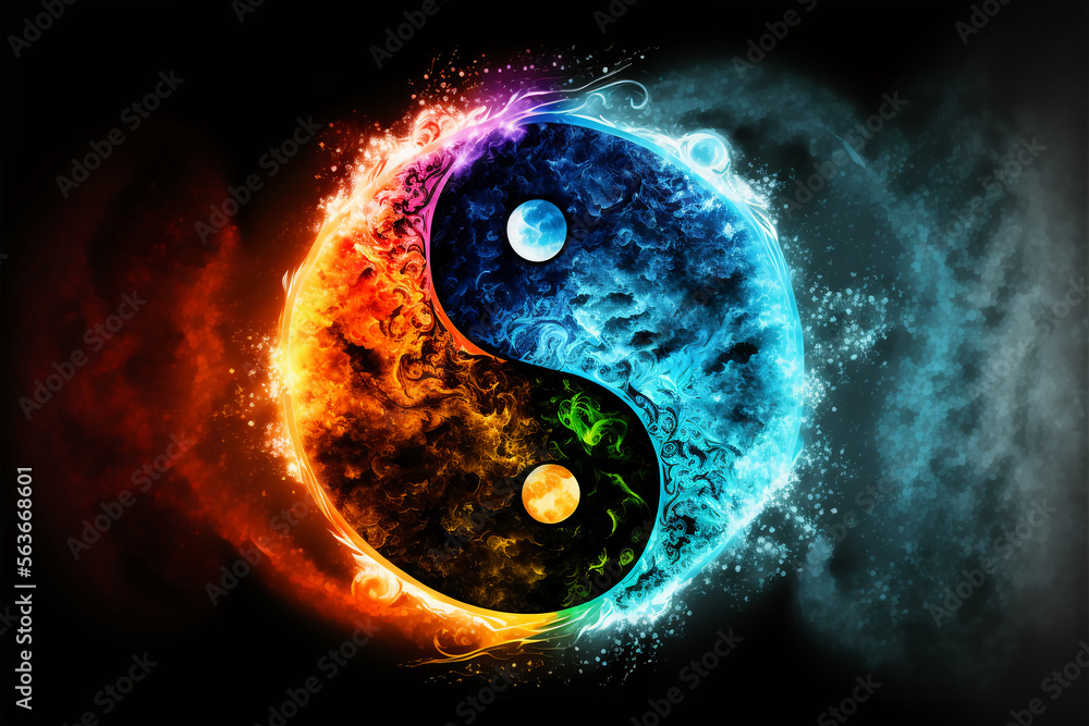 Yin Yang Symbol, Water and fire, the two opposing elements. Generative AI  Illustration Stock | Adobe Stock