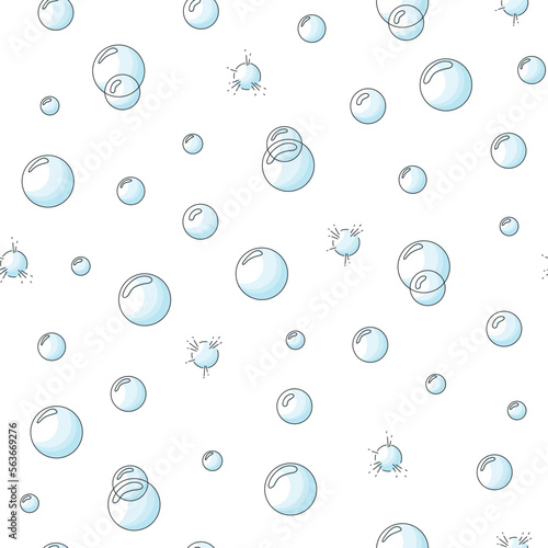 Seamless vector pattern with cute hand drawn soap bubbles. Bath time theme background for kids room decor, nursery art, wrapping paper, textile, fabric, wallpaper, gift, card, packaging, apparel.
