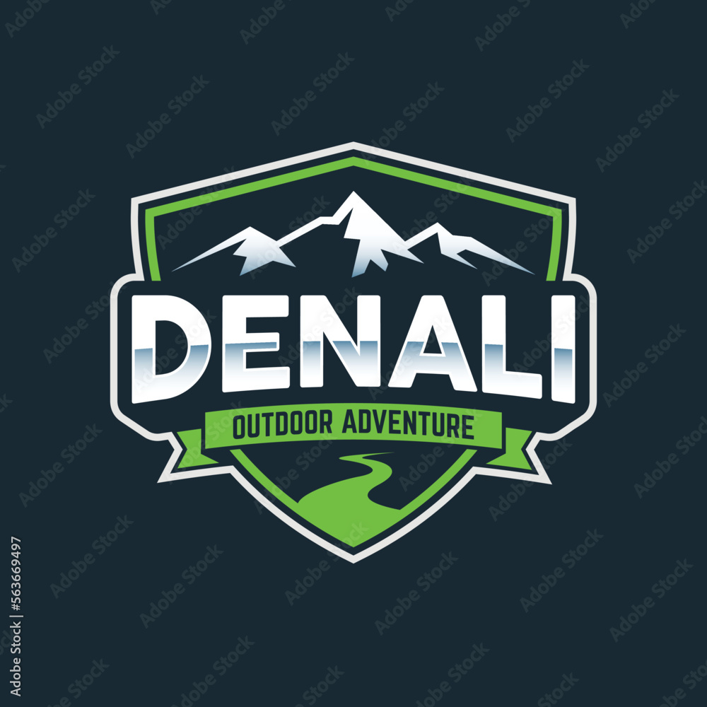 Mountain denali outdoor adventure with river sport competition logo design vector Mountain denali outdoor adventure with river sport competition logo design vector
