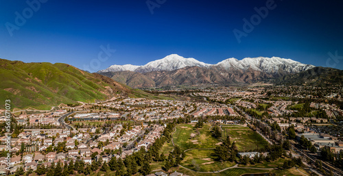 Snow Covered San Bernardino Peak Towering Over Yucaipa, California