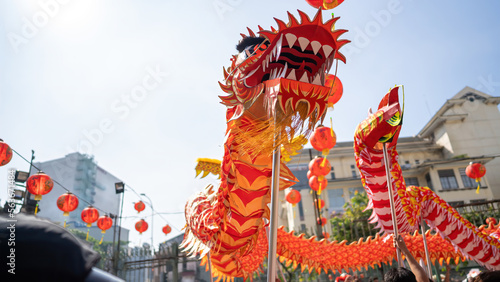 Wallpaper Mural Dragon and lion dance show in chinese new year festival (Tet festival ), lion Dance - dragon and lion dance street performances in Vietnam. Selective focus. Torontodigital.ca