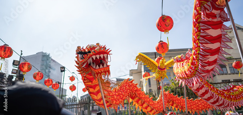 Wallpaper Mural Dragon and lion dance show in chinese new year festival (Tet festival ), lion Dance - dragon and lion dance street performances in Vietnam. Selective focus. Torontodigital.ca