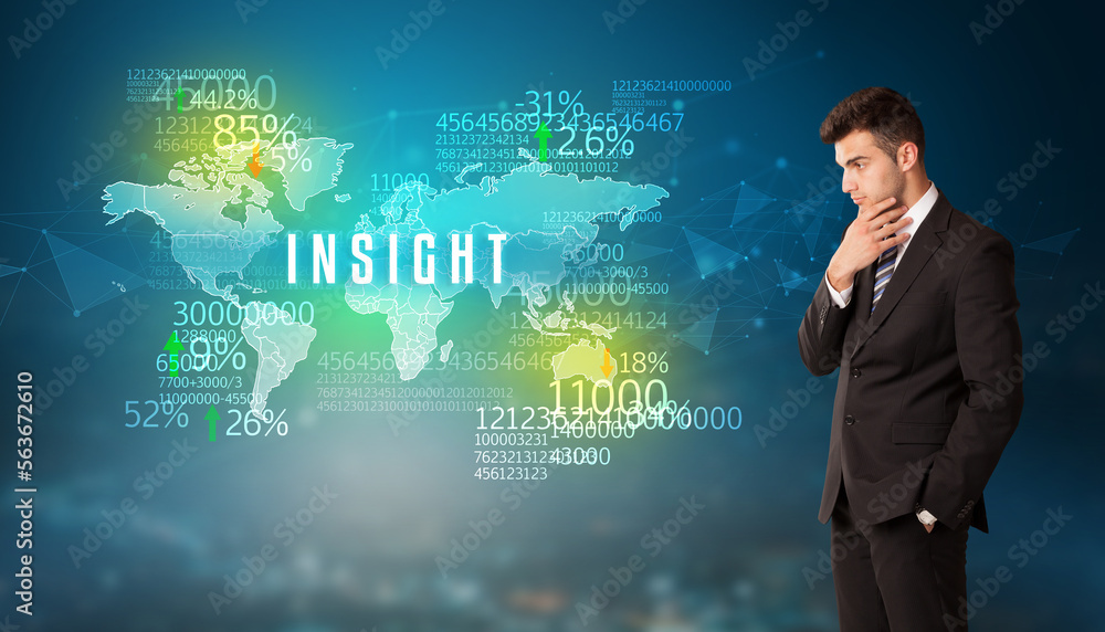Businessman thinking about market concept Businessman thinking about market concept