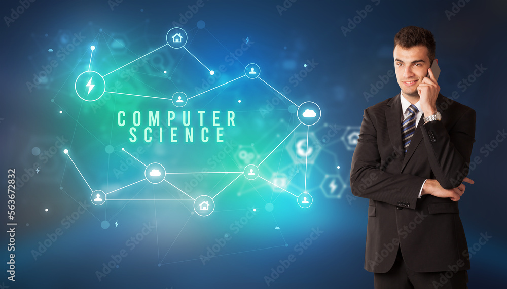 Businessman thinking about technology concept Businessman thinking about technology concept